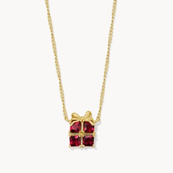 Kendra Scott Present Gold Short Pendant Necklace in Red Crystal - Picture 1 of 4